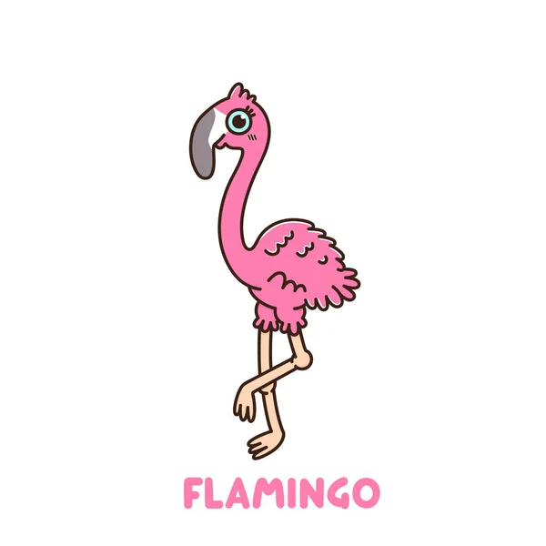 Charakter Kawaii Ładny Flamingo Uśmiechem Białym Tle Może Służyć Naklejki — Wektor stockowy