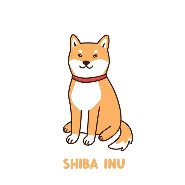 Söt Kawaii Hund Shiba Inu Rasen Med Röd Krage Eller — Stock vektor