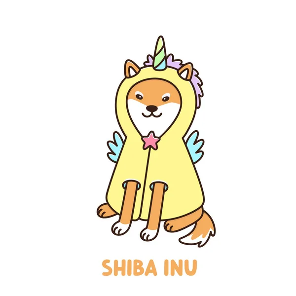 Süße Kawaii Hund Der Rasse Shiba Inu Einem Einhorn Kostüm — Stockvektor