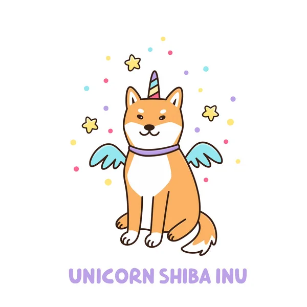 Kawaii Hund Der Rasse Shiba Inu Einhornkostüm Kann Für Aufkleber — Stockvektor