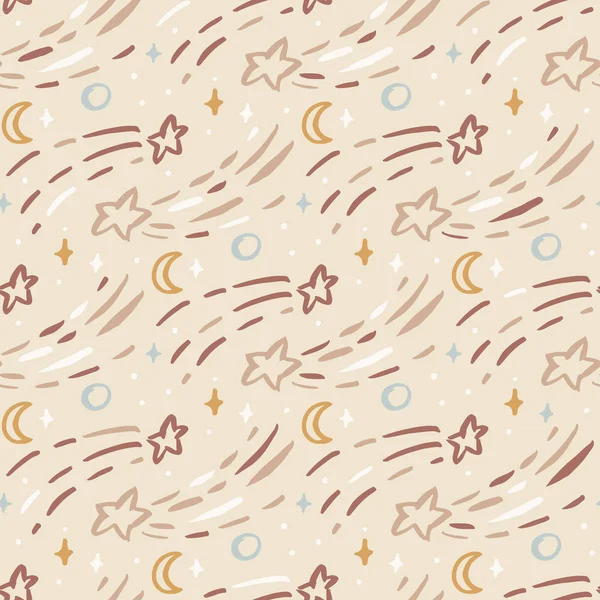 Seamless Pattern Stars Moon Scandinavian Style Creative Print Apparel Nursery — Stock Vector