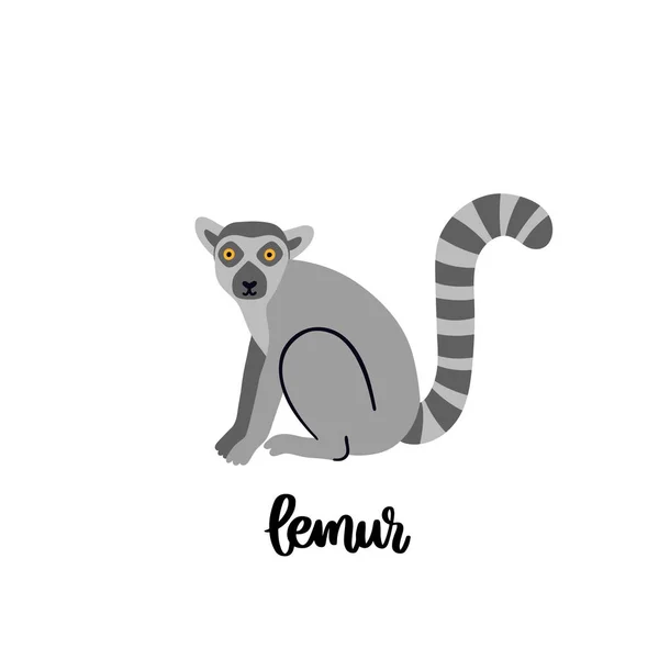 Zvířecí Lemur Izolovaný Bílém Pozadí Krásný Zvířecí Potisk Pro Domácí — Stockový vektor