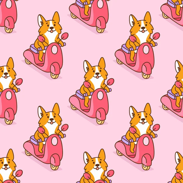 Modèle Sans Couture Avec Jolies Promenades Chien Corgi Sur Une — Image vectorielle