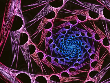 Soyut bir bilgisayar modern fraktal tasarım koyu arka plan üzerinde oluşturulan. Fraktal renk doku soyut. Dijital sanat. Soyut Form ve renk. Soyut Fraktal öğe desen tasarımınız için. Delikleri ve dikenleri ile teknolojik sarmal