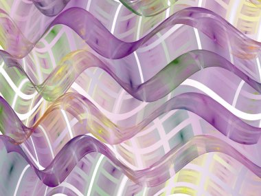 Soyut kurdele ipeksi arka plan. Dalgalı çizgiler ayarlandı, dinamik tasarım ögesi, harman dalgaları, düz eğriler, dalga biçimi, müzik dalgası. Çarpık fraktal renk dokuları. Dalgalı spiral elementler.