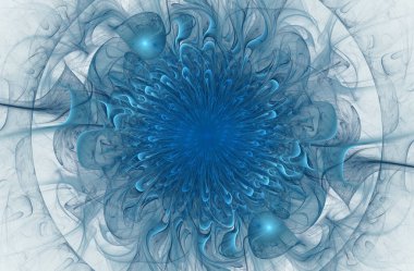 Parlak, parlak ve egzotik çiçek deseni. Sanat projeleri, kartlar, iş yerleri, posterler için güzel, soyut bir çiçek. 3B illüstrasyon, bilgisayar tarafından oluşturulan fraktal.