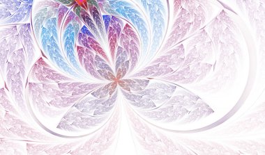 Güzel köşegen fraktal çiçek. Renkli simetrik kelebek boyalı cam tarzında. Dekor elementi. Yaratıcı tasarım, sanat ve eğlence için sanat eserleri. Bilgisayar tarafından oluşturulan grafikler.