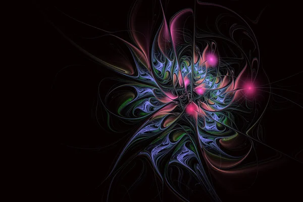 色彩艳丽的背景与花卉装饰的分形图解 设计的创意元素 分形花渲染由数学算法 用于创造性平面设计的数字艺术品 — 图库照片