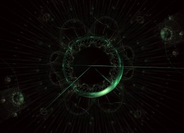 Fütürist modern saat soyut fraktal sürrealiteyi izliyor. Olağandışı soyut doku kalıbı fraktal arkaplan. Modern stil fraktal etki saati. Noel saati. Çok renkli saat mekanizması