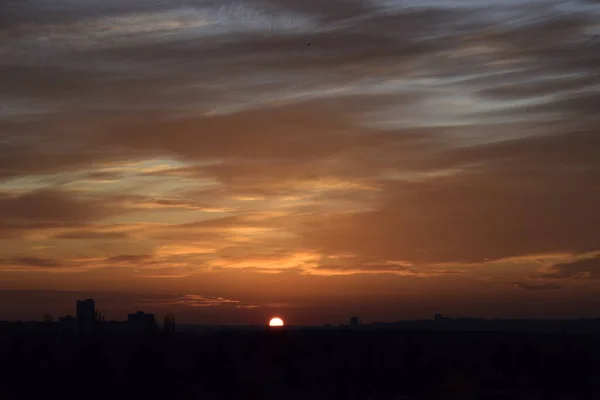 Vurige Oranje Zonsondergang Hemel Prachtige Lucht — Stockfoto