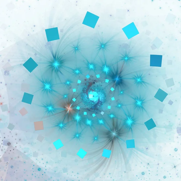 Parıldayan girdap. Beyaz arkaplanda soyut deniz mavisi kıvılcımları. Fantezi fraktal doku. Dijital sanat. 3 boyutlu görüntüleme. Cyan Spiral arkaplan resmi, illüstrasyon - tekrarlanan spiral desenler, renkli girdap.
