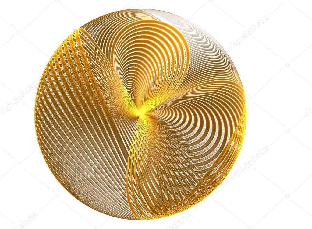 Abstract golden disk - computer-generated image. Fractal background like sun or bright flash of explosion. Digital art backdrop for posters, prints, web-design