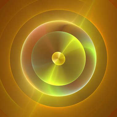 Soyut altın disk - bilgisayar tarafından oluşturulmuş görüntü. Güneş gibi fraktal bir arkaplan ya da parlak bir patlama. Posterler, baskılar, web tasarımı için dijital sanat arkaplanı