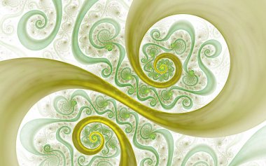 3 boyutlu illüstrasyon veya kapak için yumuşak soyut fraktal. Renkli Fraktal Spiral. Modern soyut spiral fraktal dekoratif elementlerle çevrili..