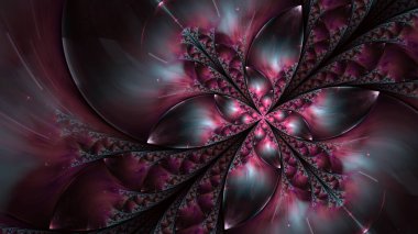 Güzel köşegen fraktal çiçek. Renkli simetrik kelebek boyalı cam tarzında. Dekor elementi. Yaratıcı tasarım, sanat ve eğlence için sanat eserleri. Bilgisayar tarafından oluşturulan grafikler