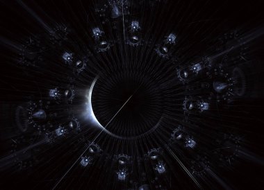 Yaratıcı grafik tasarımı için dijital sanat eserleri. Steampunk temalı saat, zaman makinesi, dijital fraktal sanat