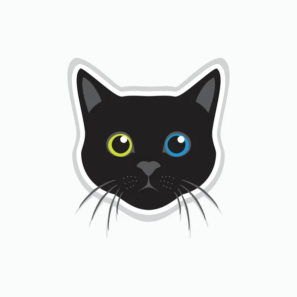 Mignon Visage Chat Noir Avec Des Yeux Différents Logo Chat — Image vectorielle
