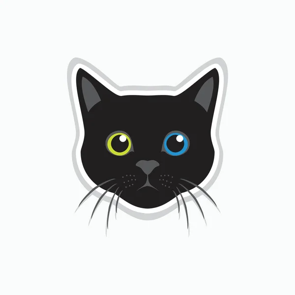 Farklı gözleri olan sevimli siyah kedi yüzü - basit komik kedi logosu