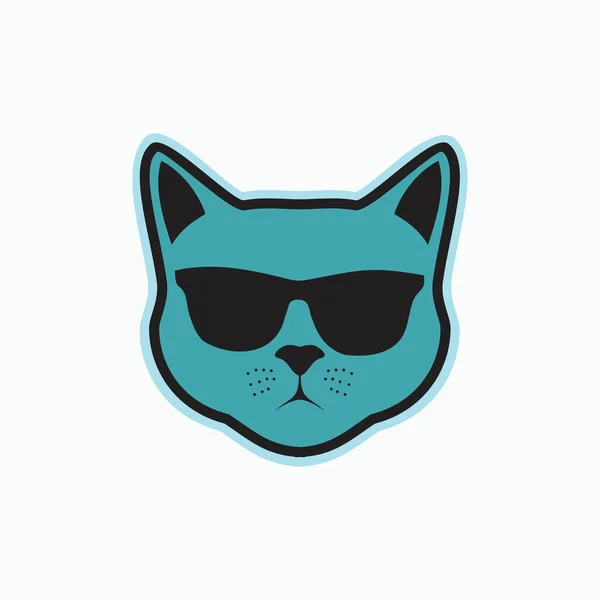 Chat Avec Lunettes Icône Logo Plat Chat — Image vectorielle