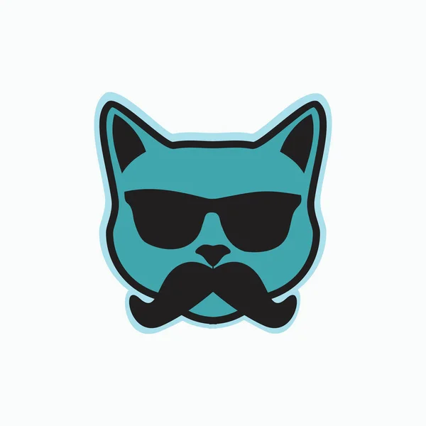 Cat Glasses Mustache Flat Cat Icon Logo — Stock Vector