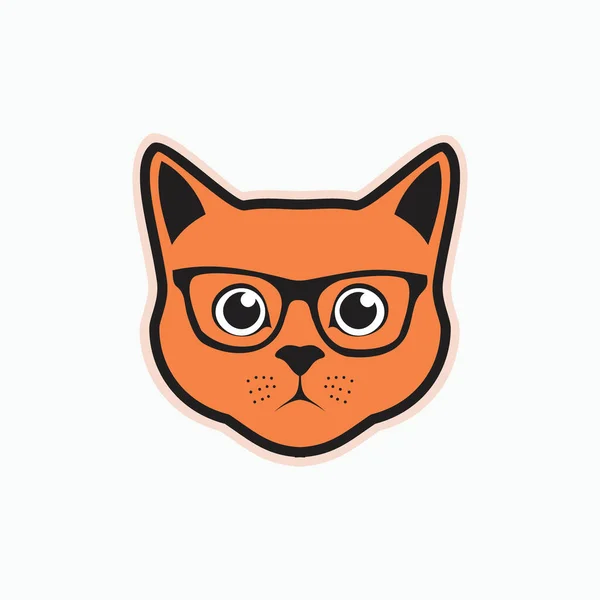 Katze Mit Brille Flaches Katzensymbol Oder Logo — Stockvektor