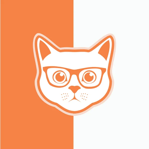 Katze Mit Brille Einfaches Flaches Katzensymbol Oder Logo — Stockvektor