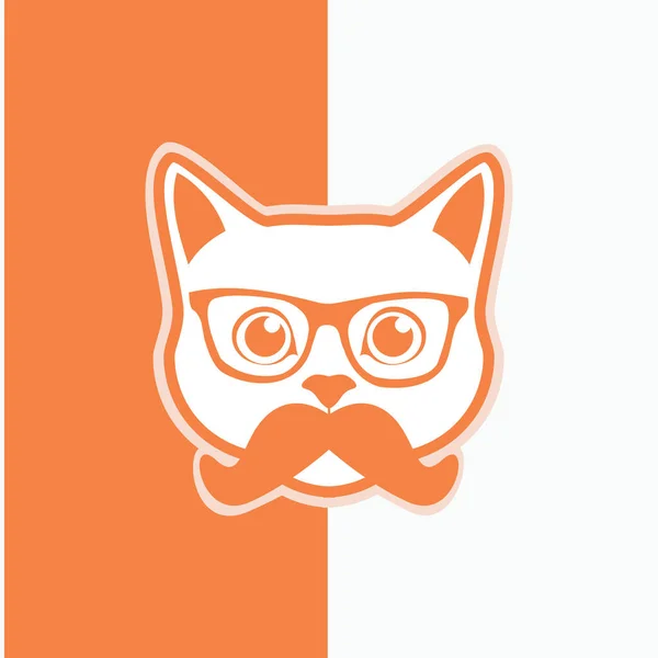 Cat Glasses Mustache Flat Cat Icon Logo Concept — Stock Vector