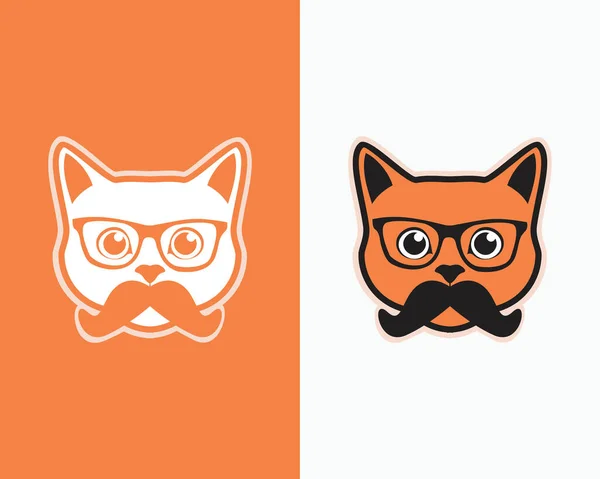 Chat Avec Lunettes Moustache Icône Logo Chat Plat Avec Deux — Image vectorielle