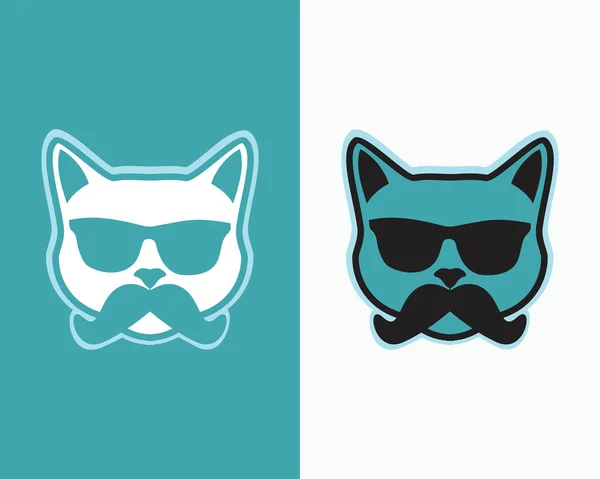 Chat Avec Lunettes Froides Moustache Icône Logo Chat Plat — Image vectorielle