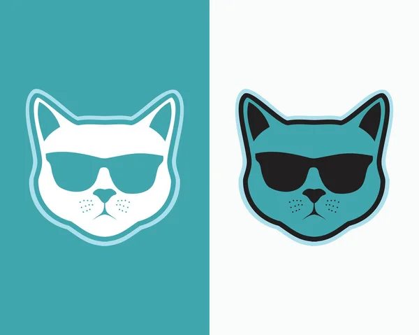Chat Avec Lunettes Froides Icône Logo Chat Plat — Image vectorielle