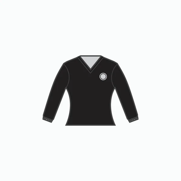 黑色V领马球衫长袖图标 苗条衫或女衫 用于生产服装 服装及纺织品 — 图库矢量图片
