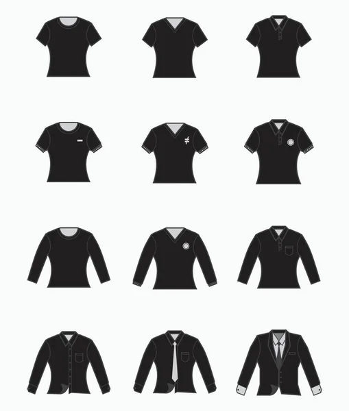 Černé Tričko Polokošile Límeček Formální Látka Ikona Smokingu Štíhlá Kožená — Stockový vektor