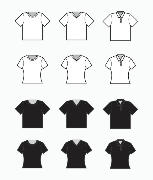 黑白相间的T恤 马球衫 领口的正装 口袋里装着生产服装 纺织品 — 图库矢量图片