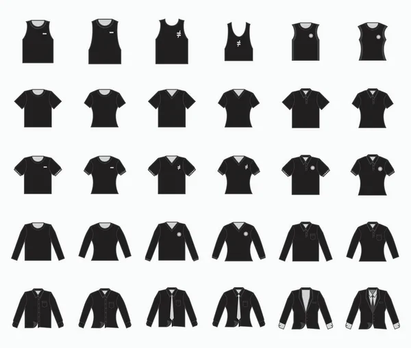 Černá Sada Oděvů Košile Polokošile Formální Oblečení Smoking Dlouhý Krátký — Stockový vektor