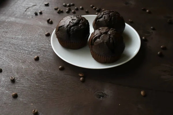 Cupcake Cioccolato Piatto Bianco — Foto Stock