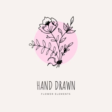 El Çizilmiş Minimalist ve Çiçek Şablon fotoğrafçı, moda blogger, tasarım stüdyosu, iç tasarım için. Markakimlik koleksiyonu . Çiçek dişil unsur. çiçek clipart