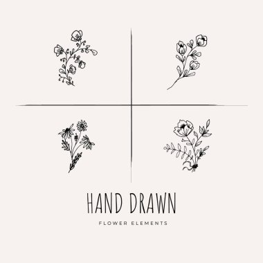 Hand Drawn Minimalistic and Floral Template for photographer, fashion blogger, design studio, interior design. Branding identity collection. Floral feminine element. flowers clipart vector