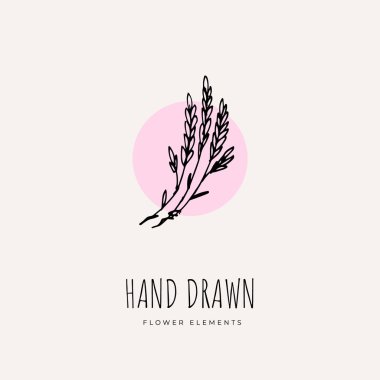 El Çizilmiş Minimalist ve Çiçek Şablon fotoğrafçı, moda blogger, tasarım stüdyosu, iç tasarım için. Markakimlik koleksiyonu . Çiçek dişil unsur. çiçek clipart