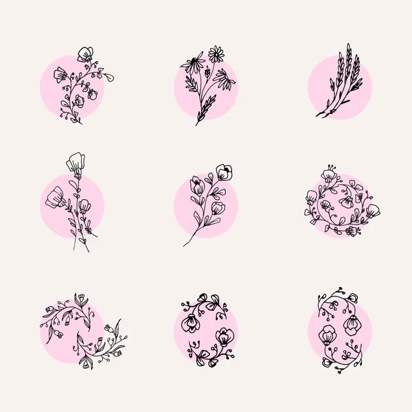 Hand Drawn Minimalistic Floral Template Photographer Fashion Blogger Design Studio — Stock Vector