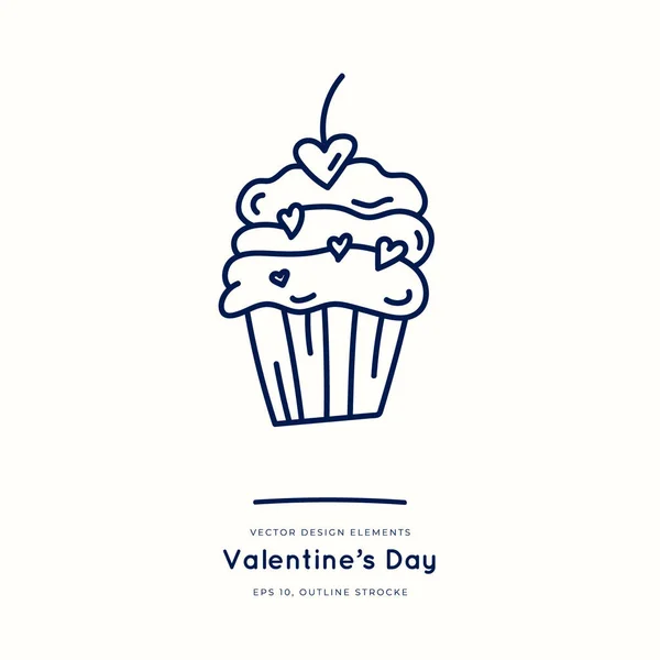 Love Doodle Sweet Cupcake Icon Isoliert Auf Weißem Handgezeichnetem Vektorbild — Stockvektor
