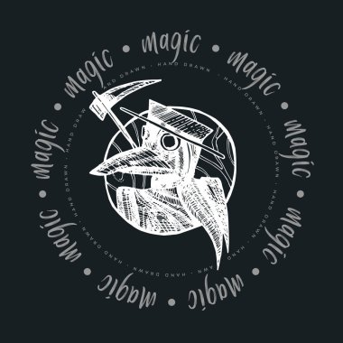 Çizgi film çizim sihirli el çizimi seti. Sanat soyutlandı. Mürekkep stili boho şık stili çıkartma, yama, flash dövme veya yazdırma tasarım vektörü illüstrasyonu