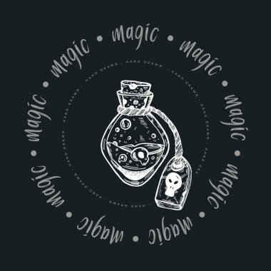 Çizgi film çizim sihirli el çizimi seti. Sanat soyutlandı. Mürekkep stili boho şık stili çıkartma, yama, flash dövme veya yazdırma tasarım vektörü illüstrasyonu