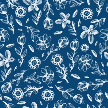 Dikişsiz desen, arka plan, doku ışık suluboya elle çizilmiş mavi renk tozlu yaprakları, fern yeşil orman otlar, bitkiler ile yazdırma. İhale, zarif tekstil kumaş, kağıt zemin düzeni kaydırma