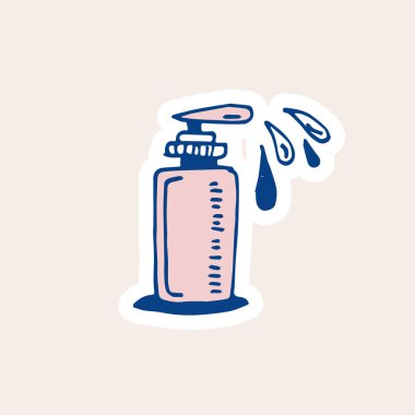 Dezenfektan karalama vektörü çizimi. Çıkartmalar, poster, sosyal medya paylaşımları için tasarım.