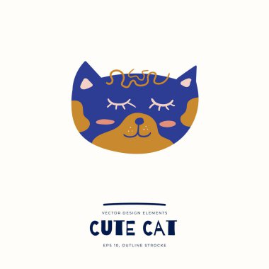 Beyaz arka planda izole edilmiş sevimli ve komik bir kedi. Çizgi roman karakteri. Çocuk odası poster tasarımı için vektör çizimi, çocuk baskısı, avatar ya da tebrik kartı. Giysiler, kartlar, tekstil için mükemmel..