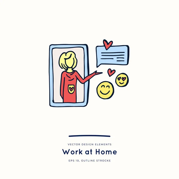 코로나 바이러스에 귀여운 Covid Stay Home Work Home 세계적 대상의 — 스톡 벡터