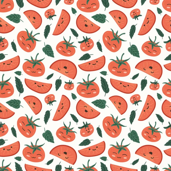 Ilustrações Vetoriais Tomates Vermelhos Frescos Fundo Padrão Sem Costura Mão — Vetor de Stock