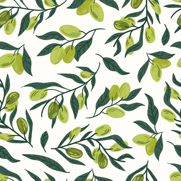 Zelené Olivy Vektorových Ilustracích Bezproblémové Pozadí Vzorce Ruční Kreslení Karikatura — Stockový vektor