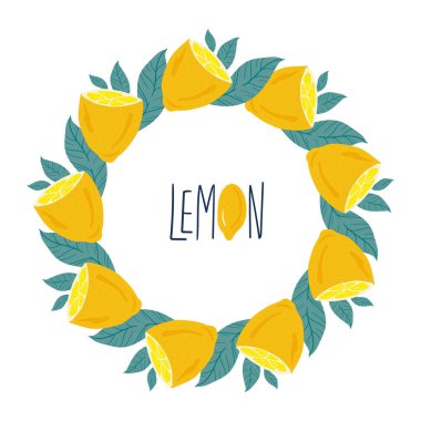 Limon çelengi ya da sınır. Beyaz arka planda izole edilmiş tropik yaz meyveleri. Citrus 'un el çizimi tarzı. Moda, iç mekan, kapak, tekstil veya arka plan için İskandinav İskandinav İskandinav tasarımı. 