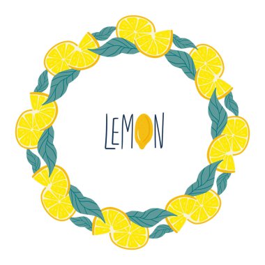 Limon çelengi ya da sınır. Beyaz arka planda izole edilmiş tropik yaz meyveleri. Citrus 'un el çizimi tarzı. Moda, iç mekan, kapak, tekstil veya arka plan için İskandinav İskandinav İskandinav tasarımı. 